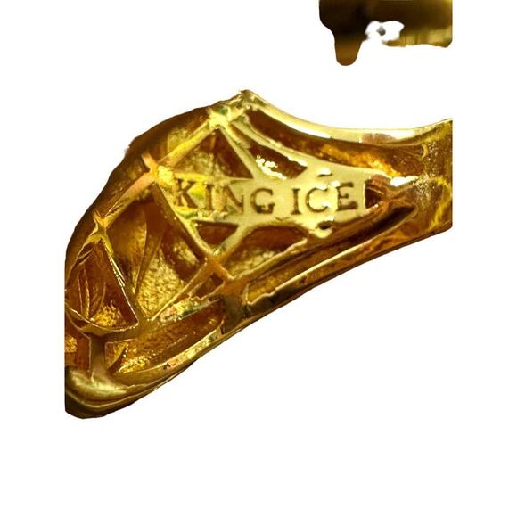 Huge Vintage King Ice Pharaoh Egyptian King Tut Gold Ring Mens 9 Crystal Studded - Picture 8 of 8